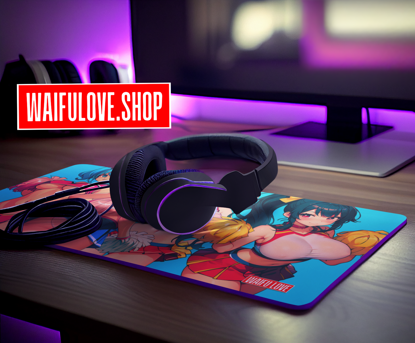 AOP Desk Mat: WAIFU CHEER SQUAD 12 in. Tall X 22 in. Wide